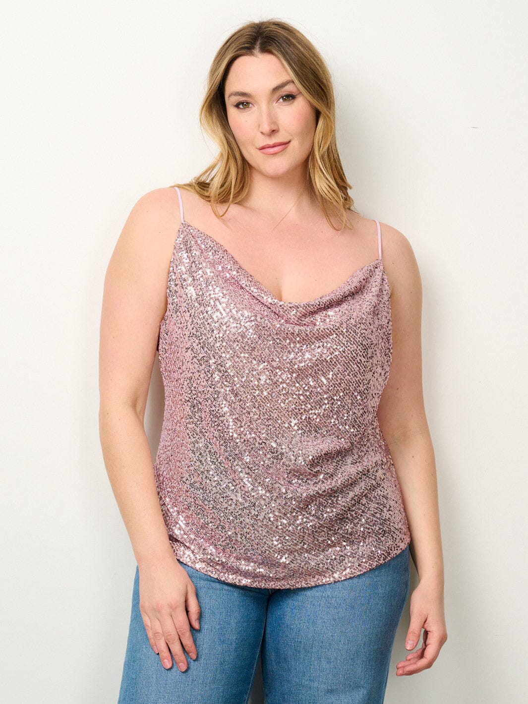 Sequin Cowl Neck Tank