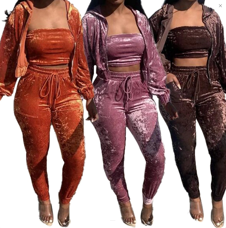 Crinkled Velour Set