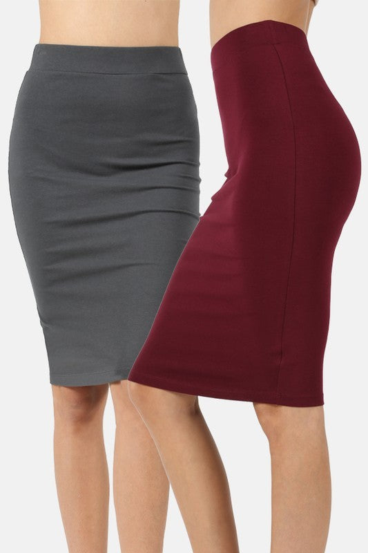 Ponte Pencil Skirt in Maroon