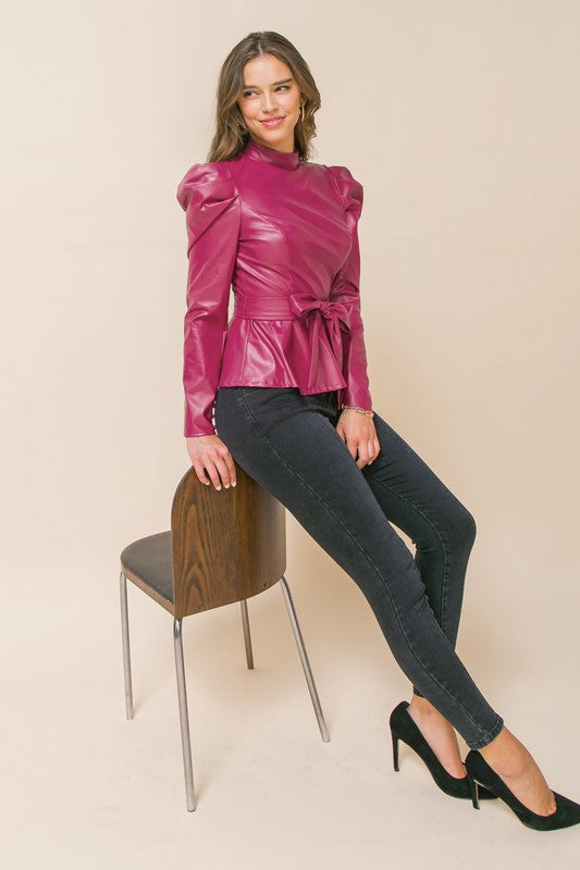 Pink Faux Leather Top